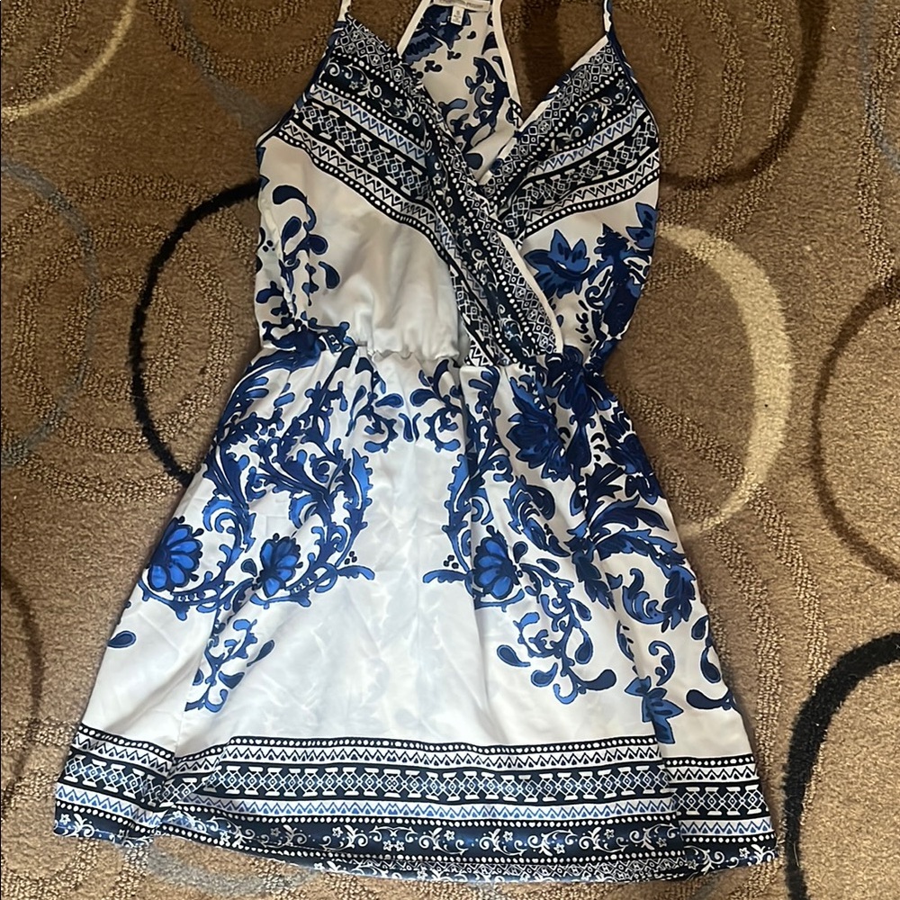 Charlotte Russe Blue and White Patterned Mini Dress